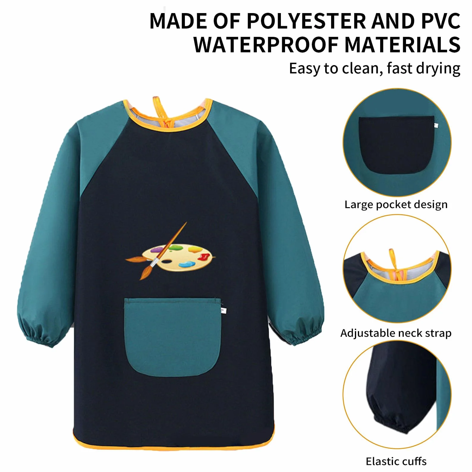 Tablier Peinture Enfant Imperméable Longues Manches Blouse Art Plastique 3-8 Ans pour Fille Garçon