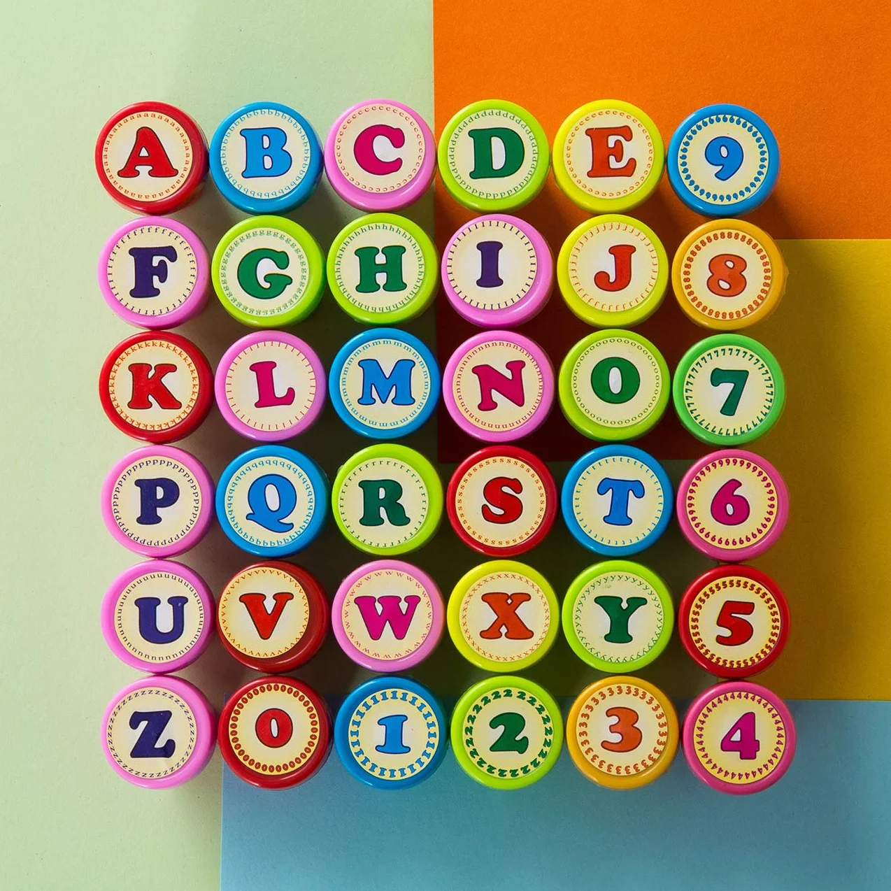 Tampons à Encre Auto-Encrage 26 Alphabets + 10 Chiffres pour Enfants