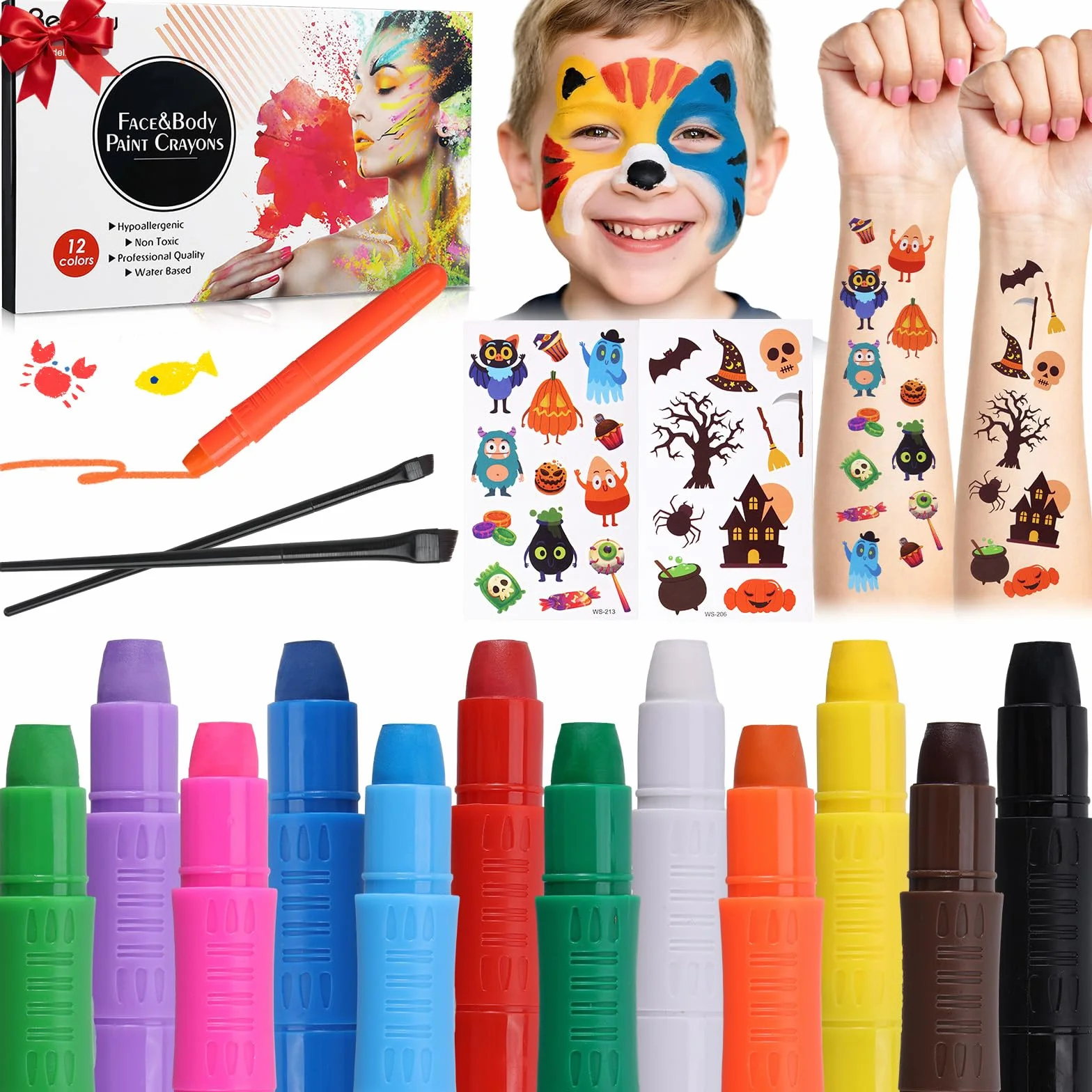 Crayon Maquillage Enfant 12 Couleurs Visage Peinture Lavable Non-Toxique Peinture Corporelle