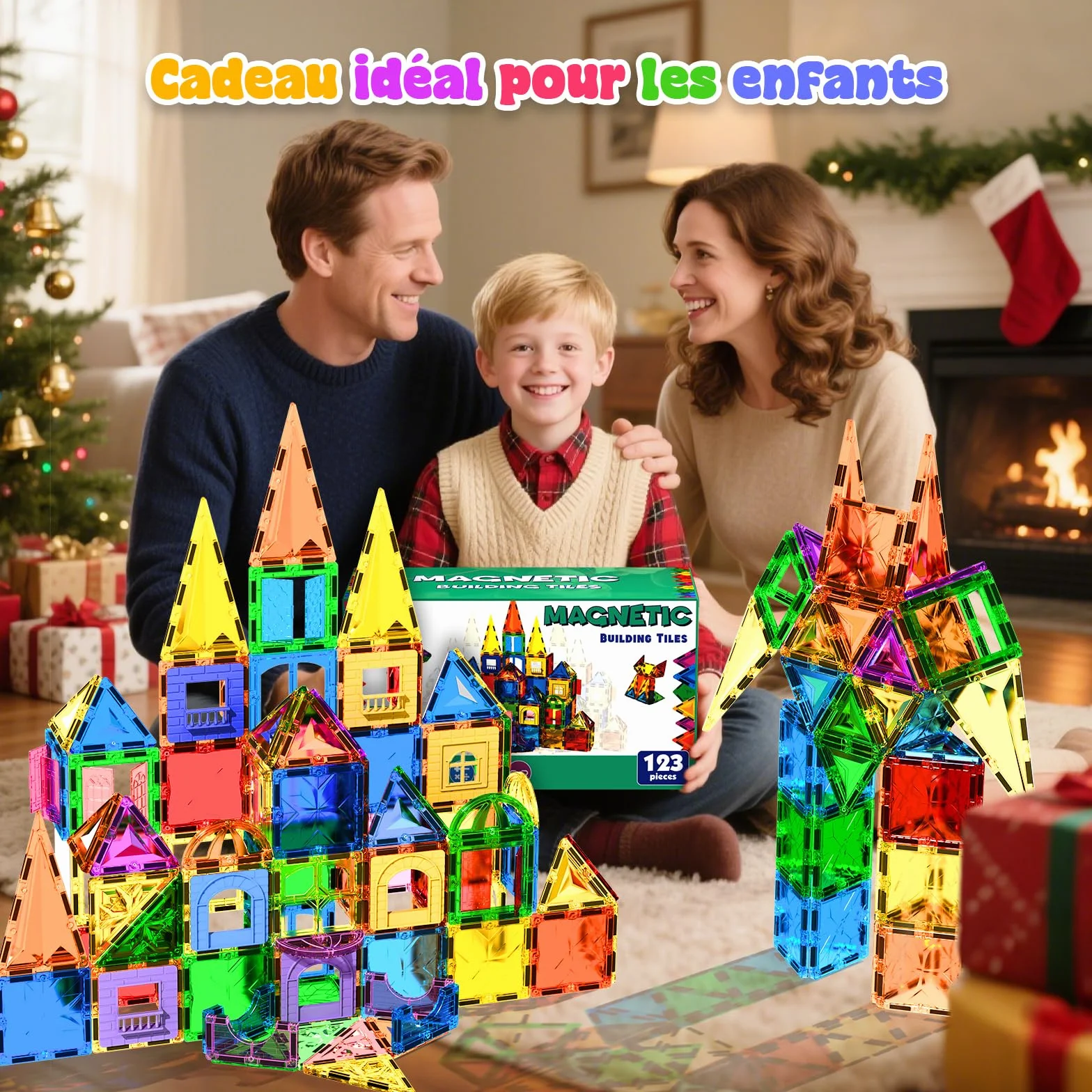 Magneverse 123 Pièces Bloc de Construction Magnétique Jeu de Tiles Magnétiques Jouet Éducatif STEM