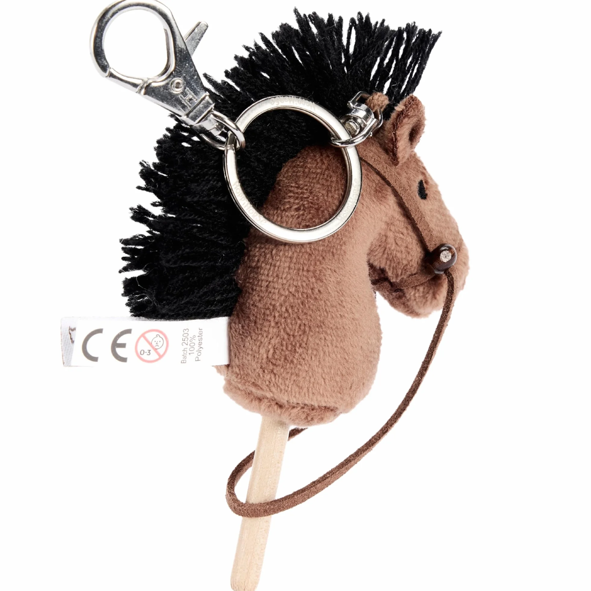 Porte-clés Mini Cheval Bâton avec Rênes Réelles – Tête de Cheval en Peluche sur Bâton en Bois – Hobby Horse
