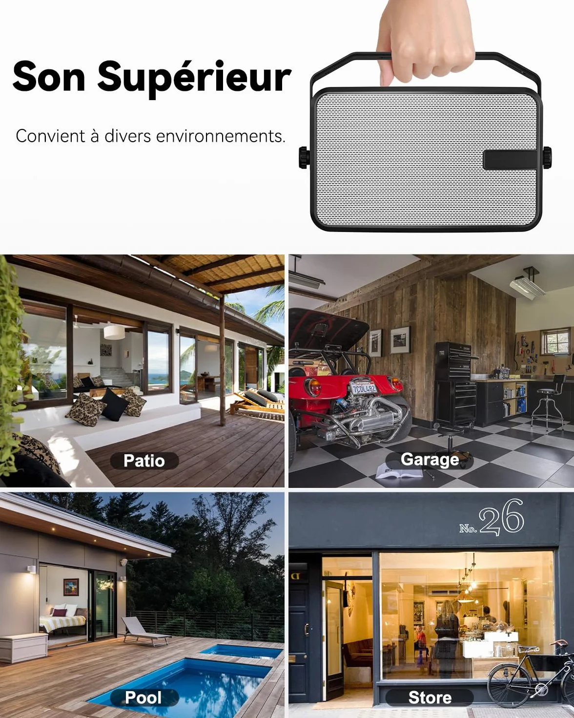 Enceintes Bluetooth Extérieures 400W, Basses Puissantes, Synchronisation sans Fil avec 100 Enceintes, Montage Mural, Paire, Blanc MZ-621