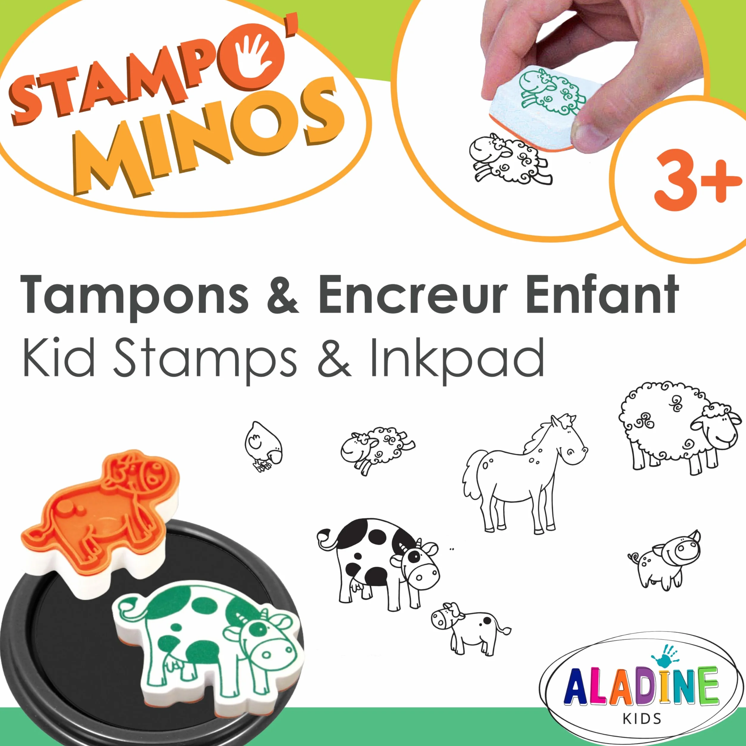 Aladine Tampons Animaux de la Ferme avec Encreur Stampominos Encre Lavable Enfant dès 3 ans