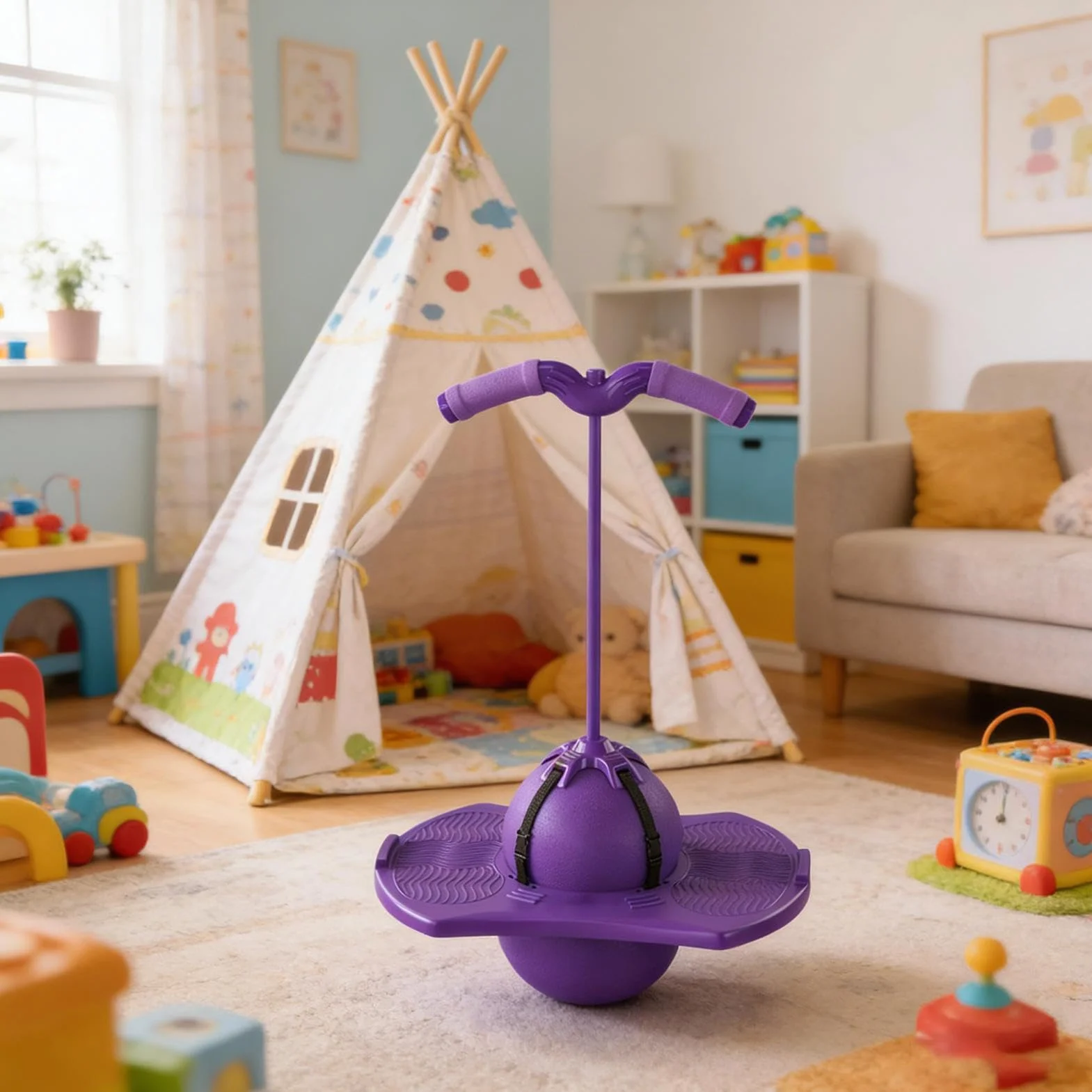 Ballon sauteur interactif silencieux avec poignée et pompe, jouet d'extérieur pour enfants
