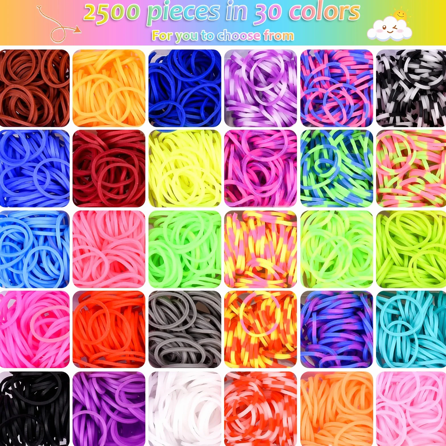 AOKITO 2500 Bracelet Kit Élastique 32 Couleurs Loom Bands avec Pendentifs Clips Perles Boîte Rangement Enfant
