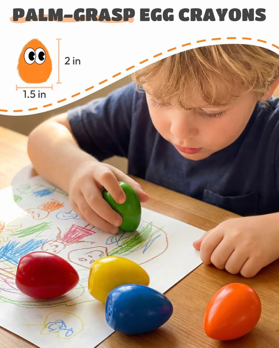 JUPITEARTH 12 couleurs Craies d’œufs pour tout-petits 1–3 ans, non toxiques, lavables, crayons géants