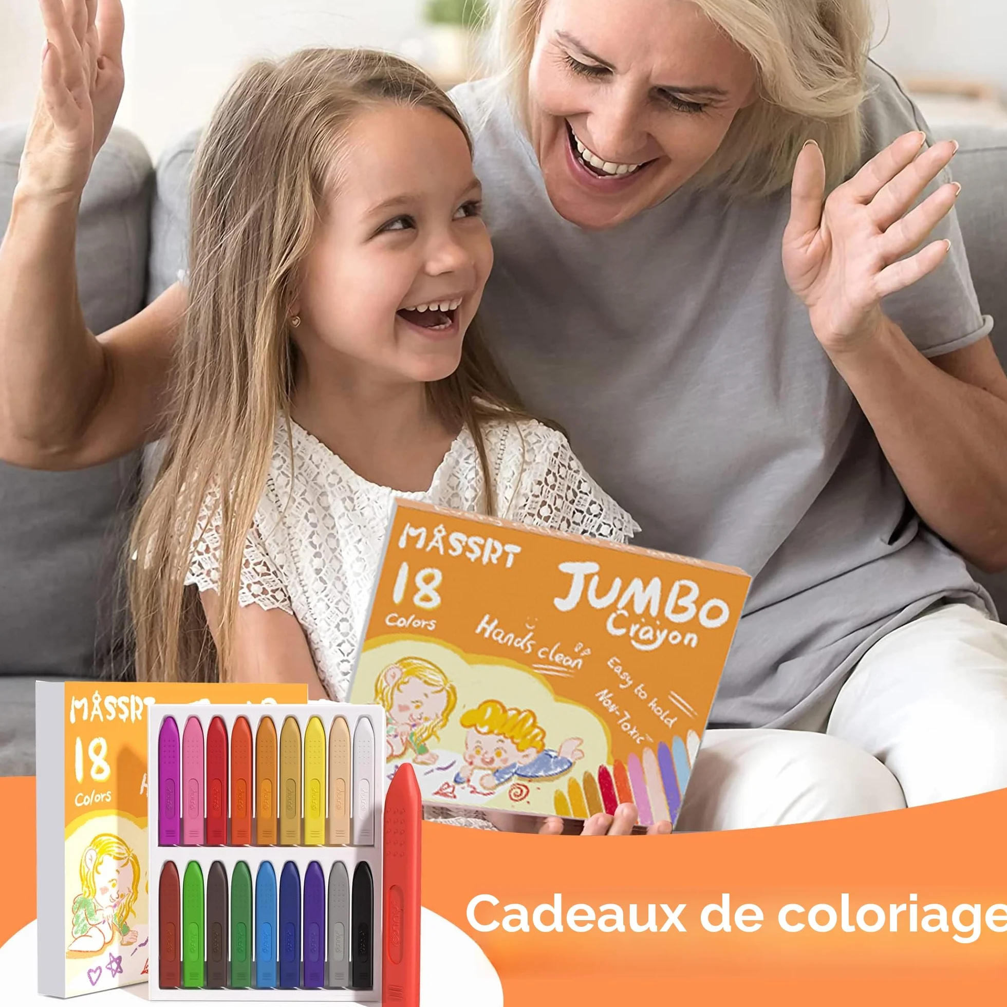 Crayons Jumbo pour tout-petits 18 couleurs lavables incassables faciles à tenir cadeaux de coloriage sûrs