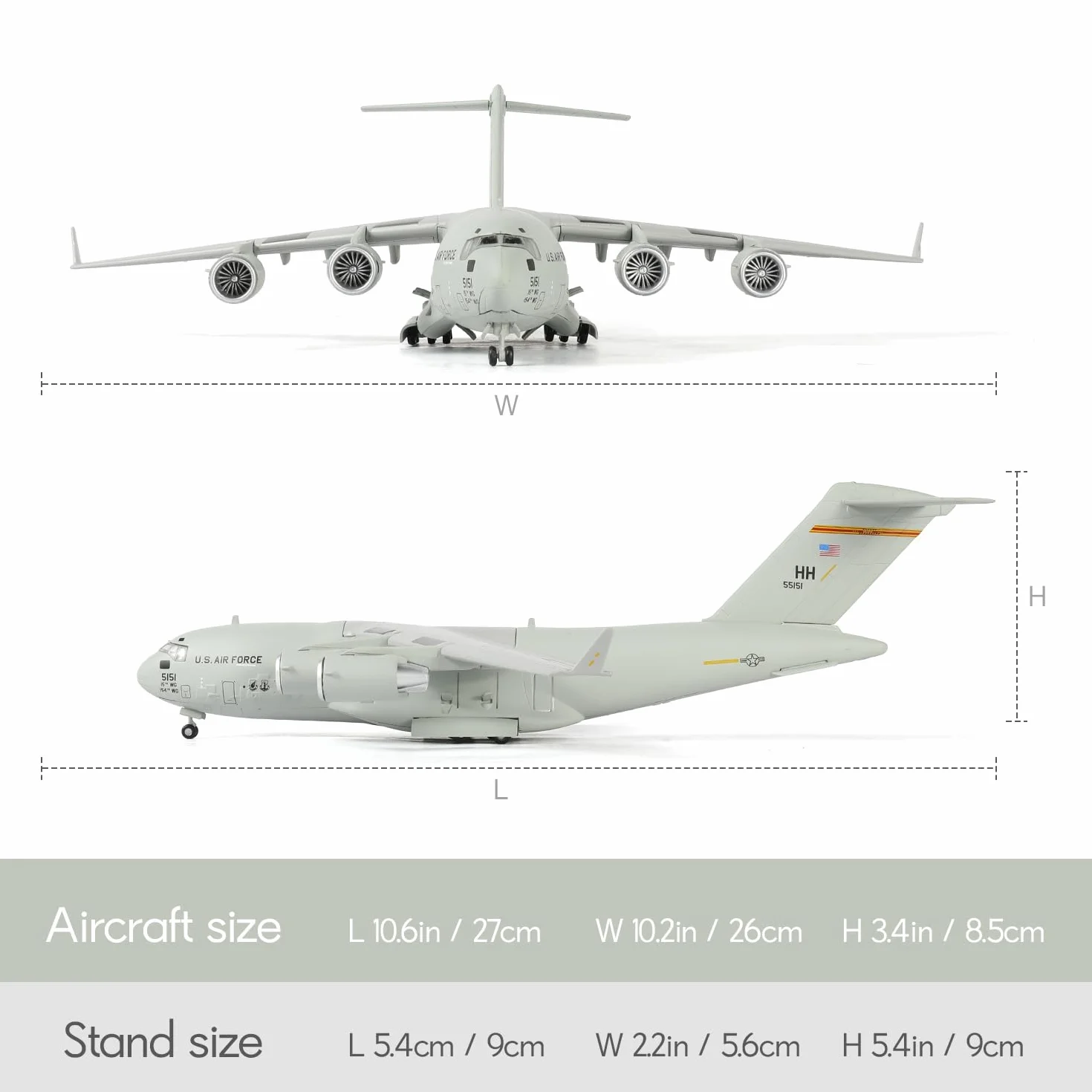 NUOTIE C-17 Globemaster III Modèle d'avion en métal Alliage moulé sous Pression 1/200 Transport