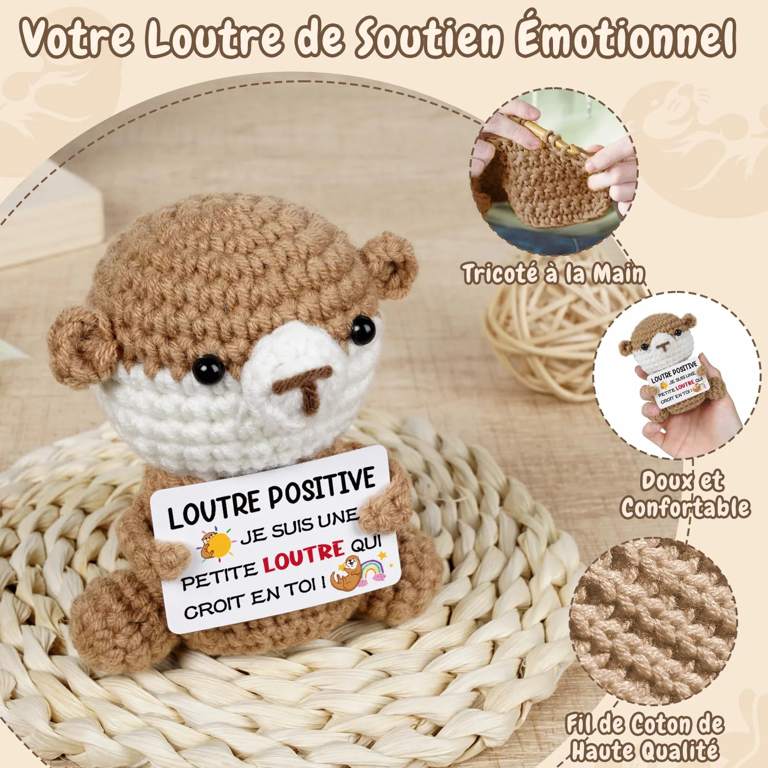 Peluche Loutre Positive avec Carte - Cadeau Original Femme Homme
