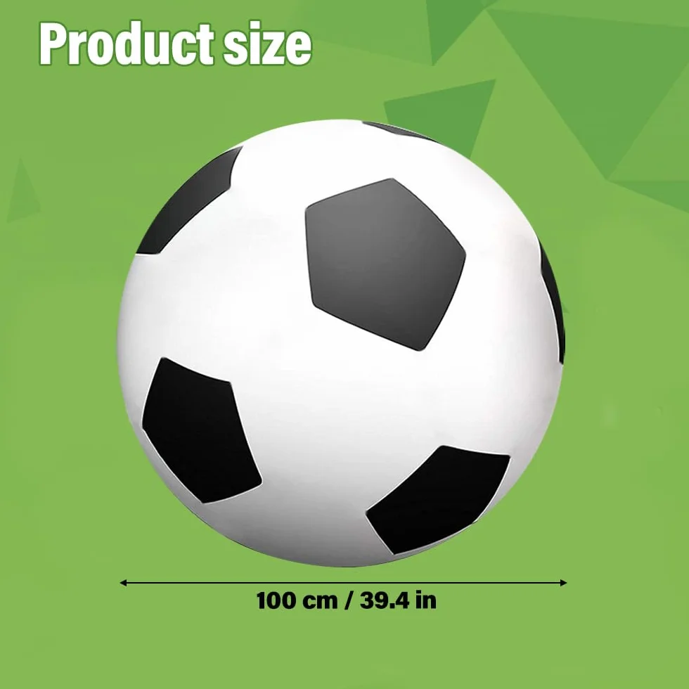 Ballon de football gonflable géant 100 cm caoutchouc robuste avec pompe à main noir et blanc