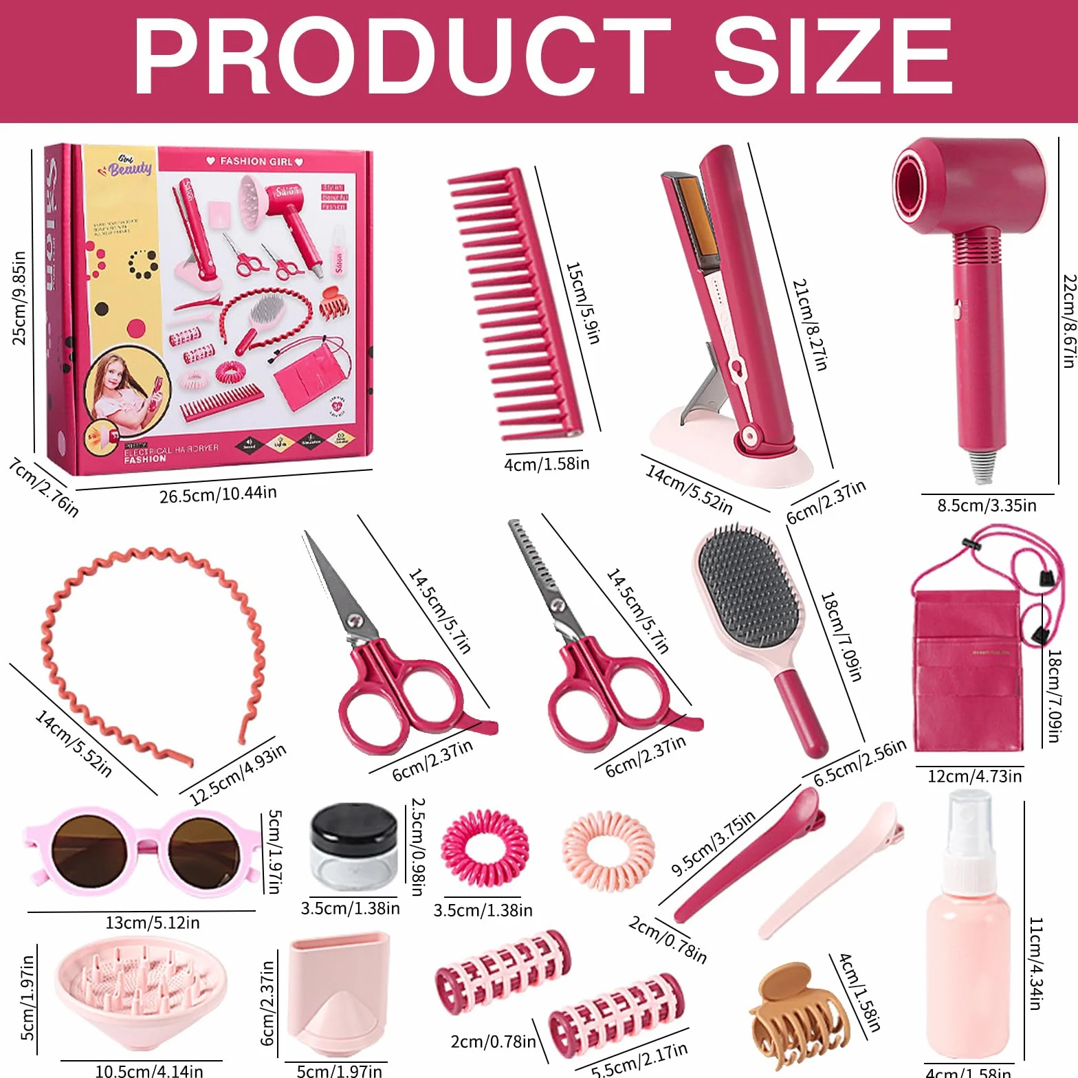 Ensemble de Salon de Beauté 22 Pièces Kit Coiffure Enfants Jouets Simulation Coiffeur 3+ Ans