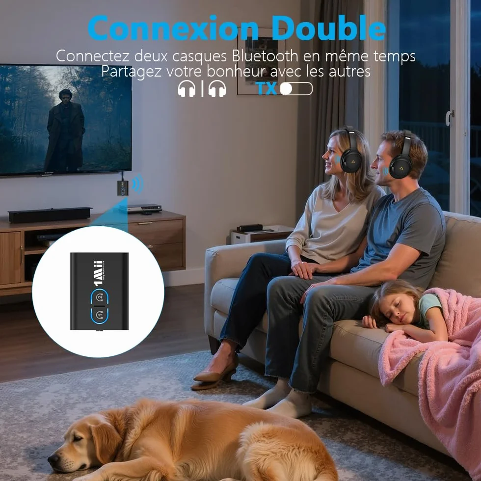 1Mii ML300 Transmetteur Récepteur Bluetooth 5.3 TV Casque sans Fil aptX Faible Latence HD AD 3.5mm AUX Adaptateur Audio