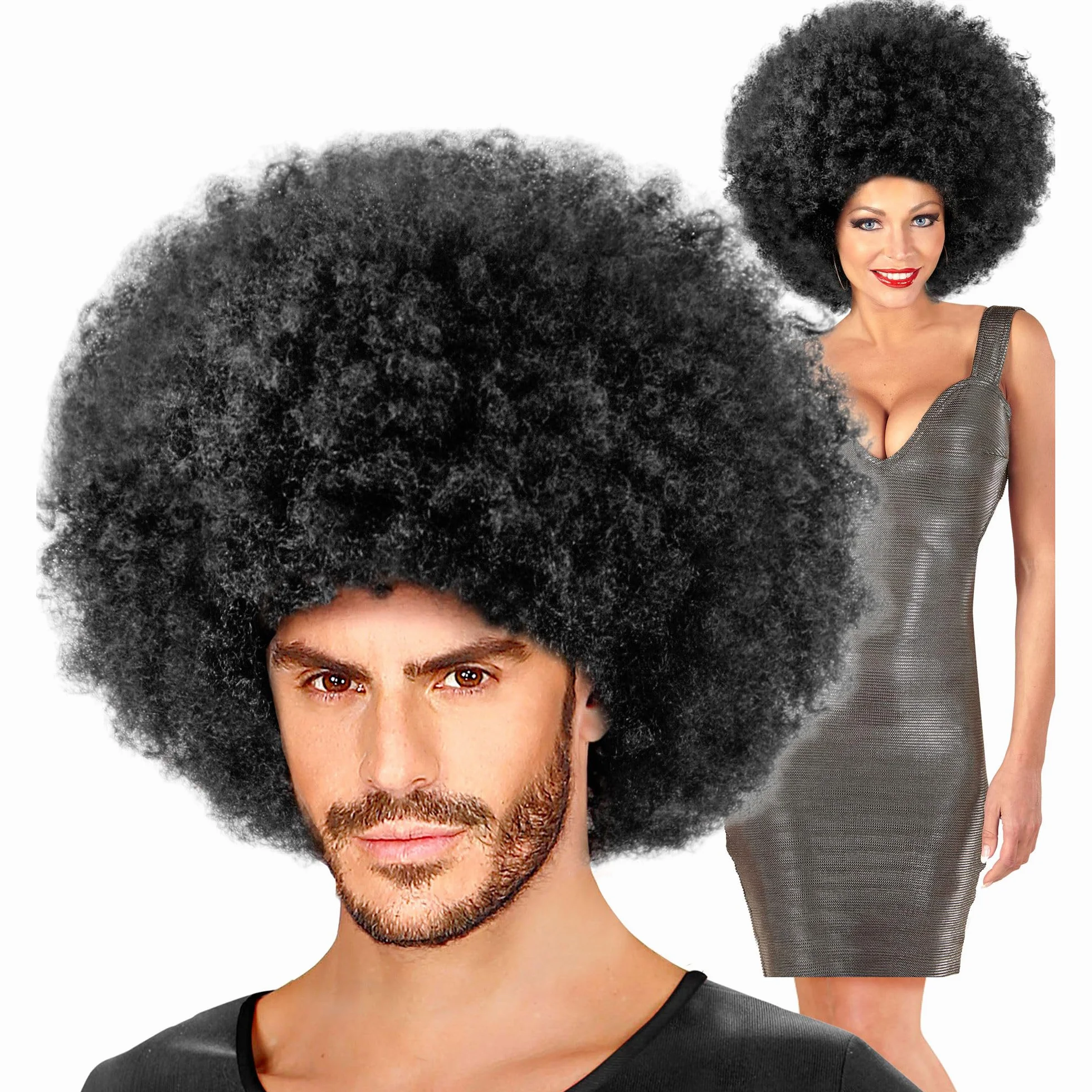 W WIDMANN MILANO Perruque Jimmy noir bouclée maxi carnaval fête à thème