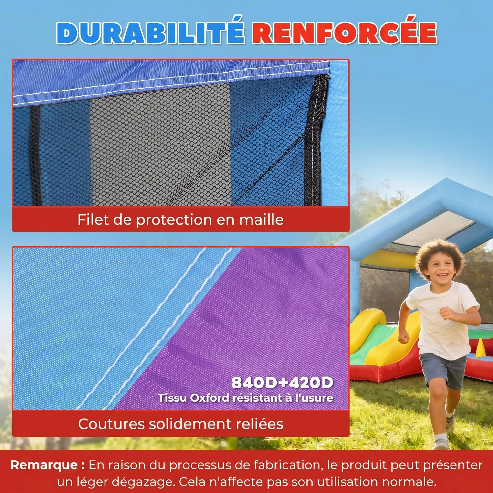 AIYAPLAY Château Gonflable 4 en 1 avec Toboggan, Piscine à balles, Jeu de Lancer d'anneaux, Toit à Protection Solaire, pour 3 Enfants 3-8 Ans