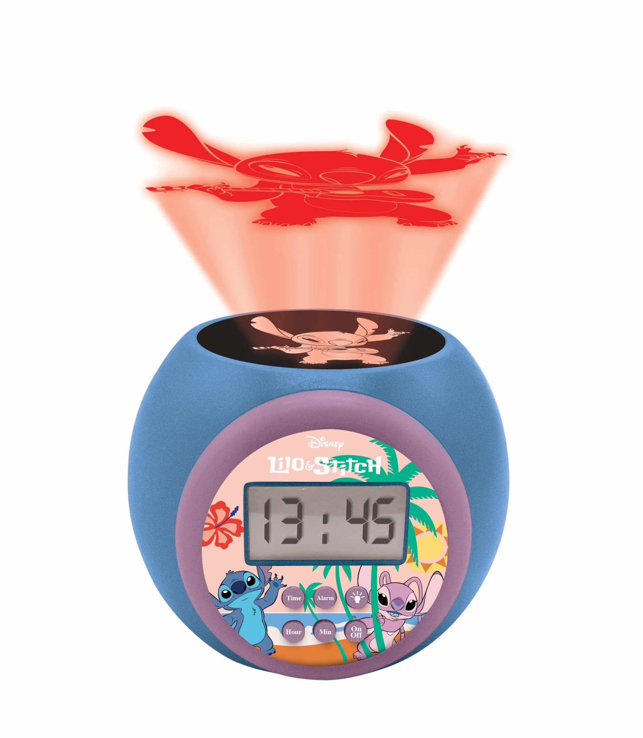 Lexibook Disney Stitch Réveil-projecteur avec Alarme Snooze Veilleuse Minuterie Écran LCD Piles Bleu RL977D