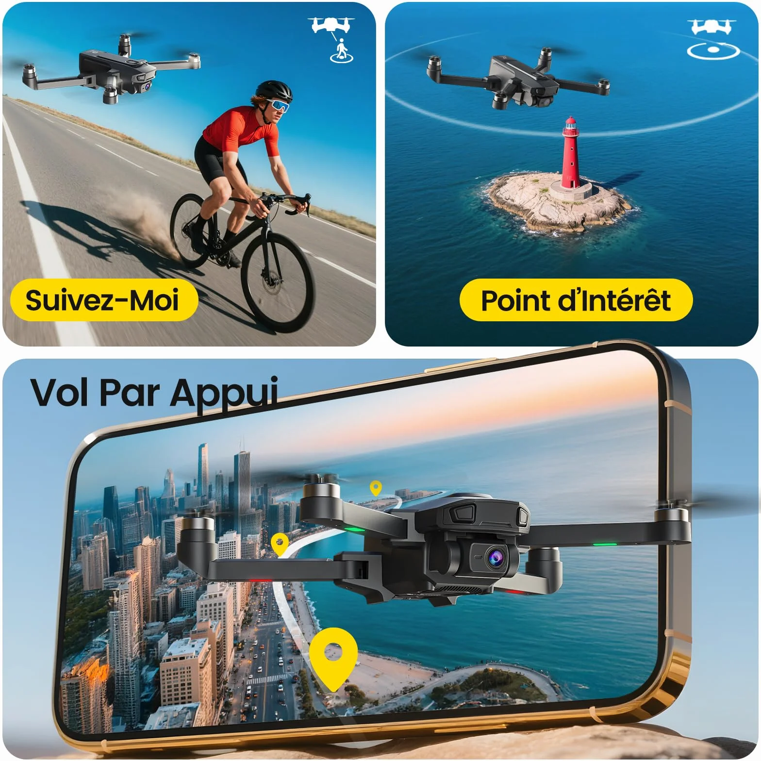 DEERC D35 Drone with 8K Camera pour Adultes, Quadricoptère RC Pliable avec Retour Automatique GPS, Moteur Sans Balais, Suivez-moi, vol Circulaire, Maintien de I'altitude, Vol de 40 Minutes