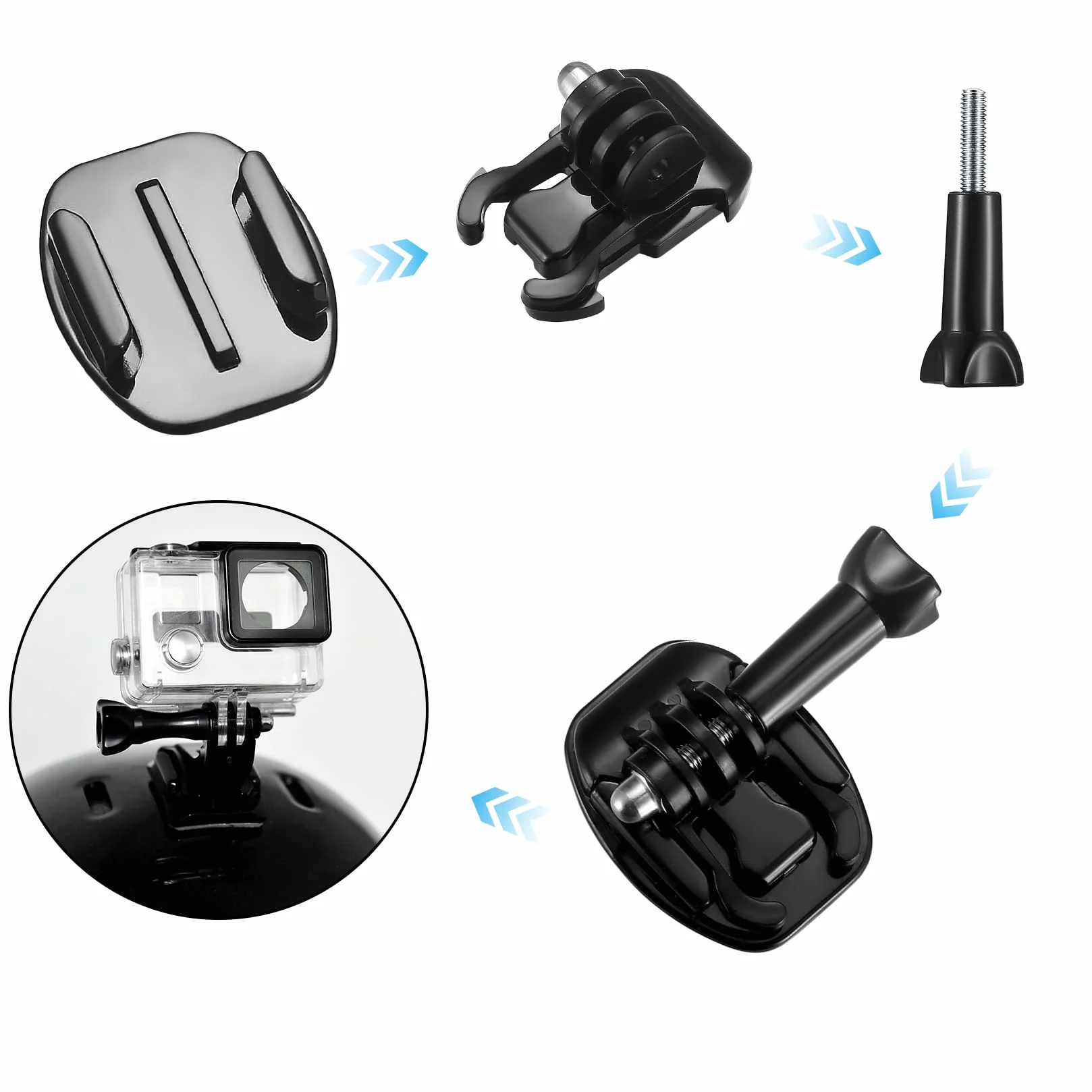 Coussinets Adhésifs Compatibles GoPro, Fixation Casque Adhésif Incurvé Plat, Support GoPro Hero Session/4/3/3+/2