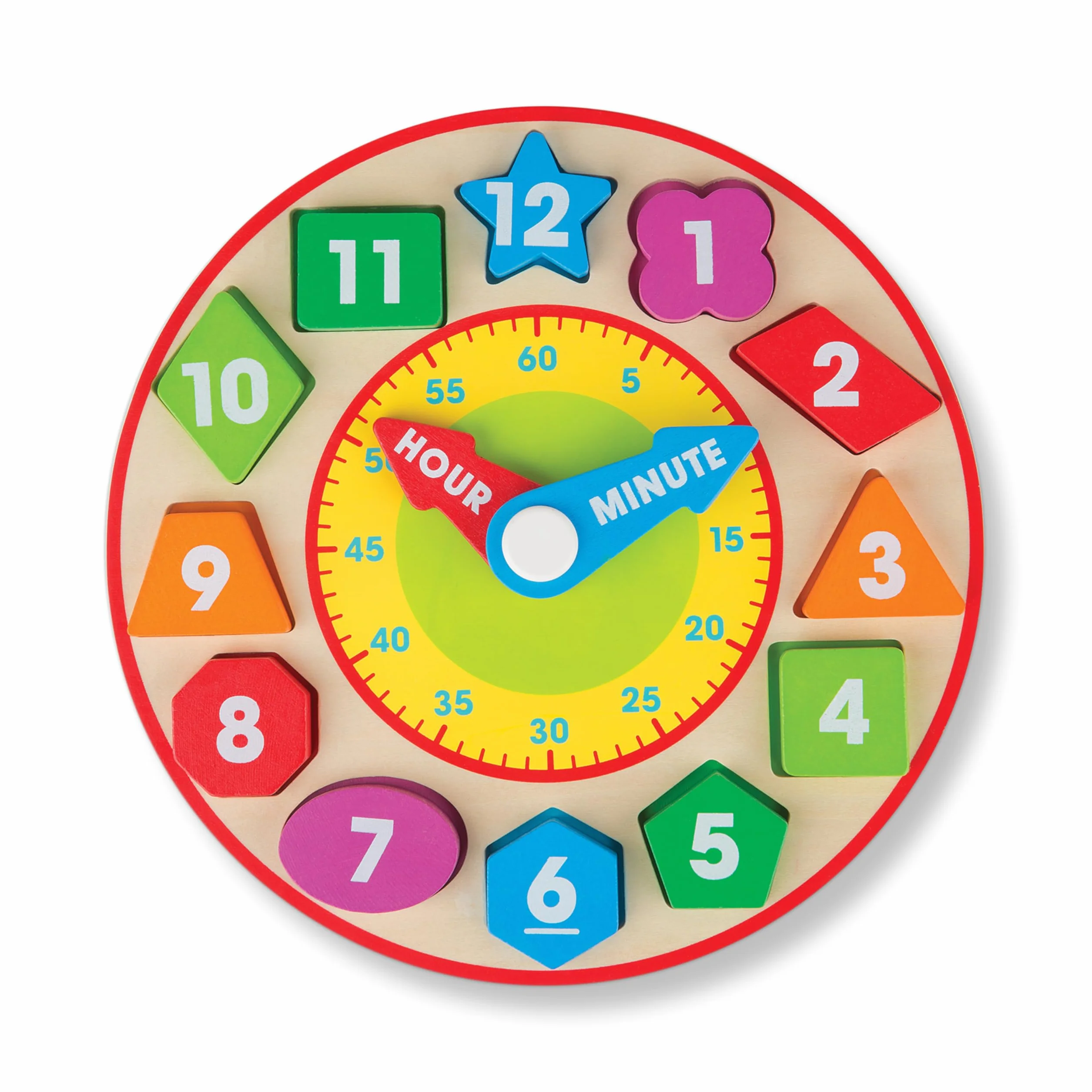 Melissa & Doug Horloge De Tri De Formes, Jouet en bois pour enfants d'eveil et d'apprentissage, Cadeau pour garçon ou fille
