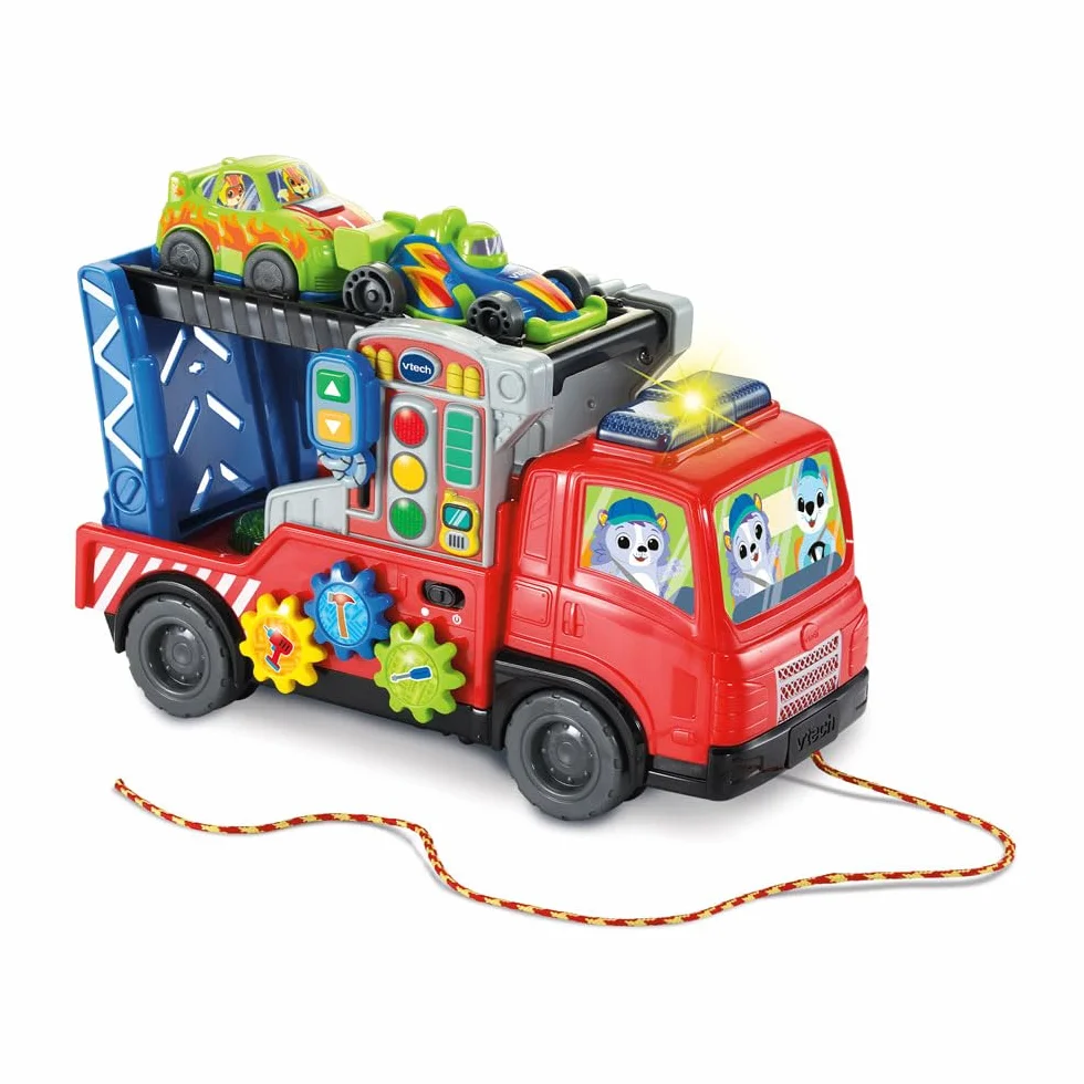 VTech Super Camion Dépannage Interactif Jouet à Tirer 3 en 1 Camion Transporteur de Voitures Dépanneuse Enfant