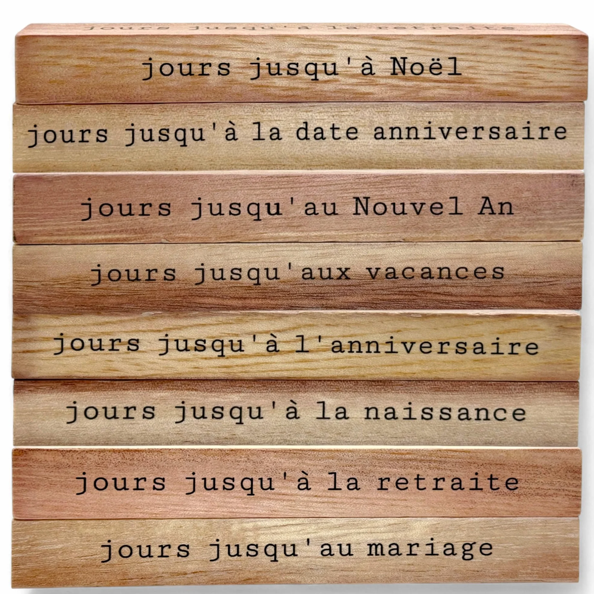 Calendrier de compte à rebours annuel en bois MIJOMA - Calendrier de table permanent avec cubes décoratifs - 432 jours, noir/naturel, édition française