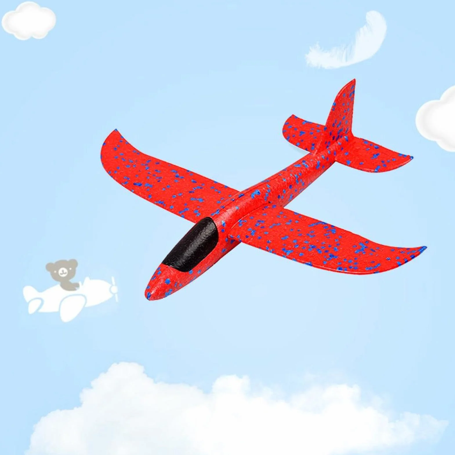 Avion en Mousse 48cm Planeur Jouet Lancé à la Main Polystyrène Durable Plein Air Garçon Fille Cadeau Anniversaire