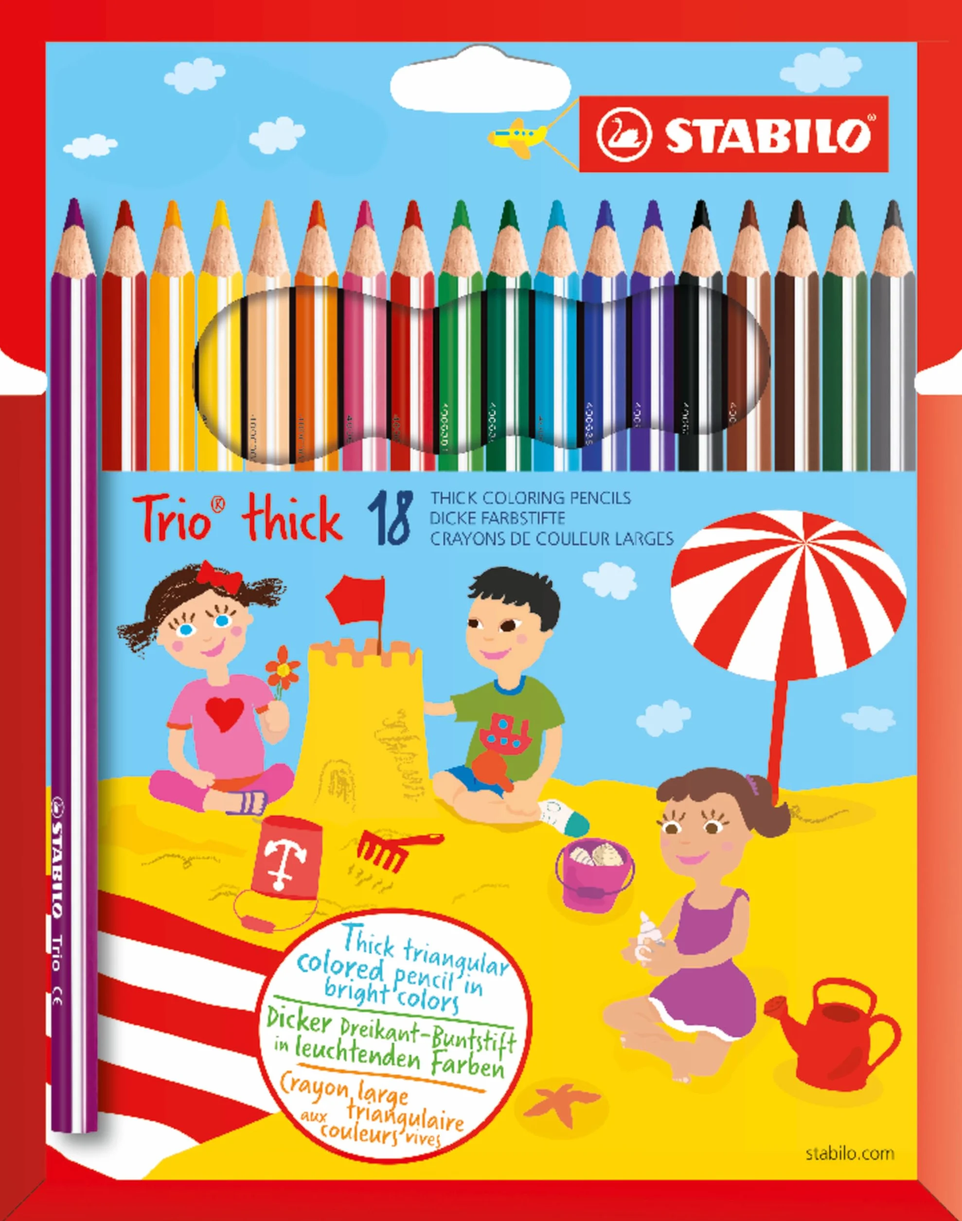STABILO Trio Crayon de Couleur Étui Carton 18 Crayons Triangulaires