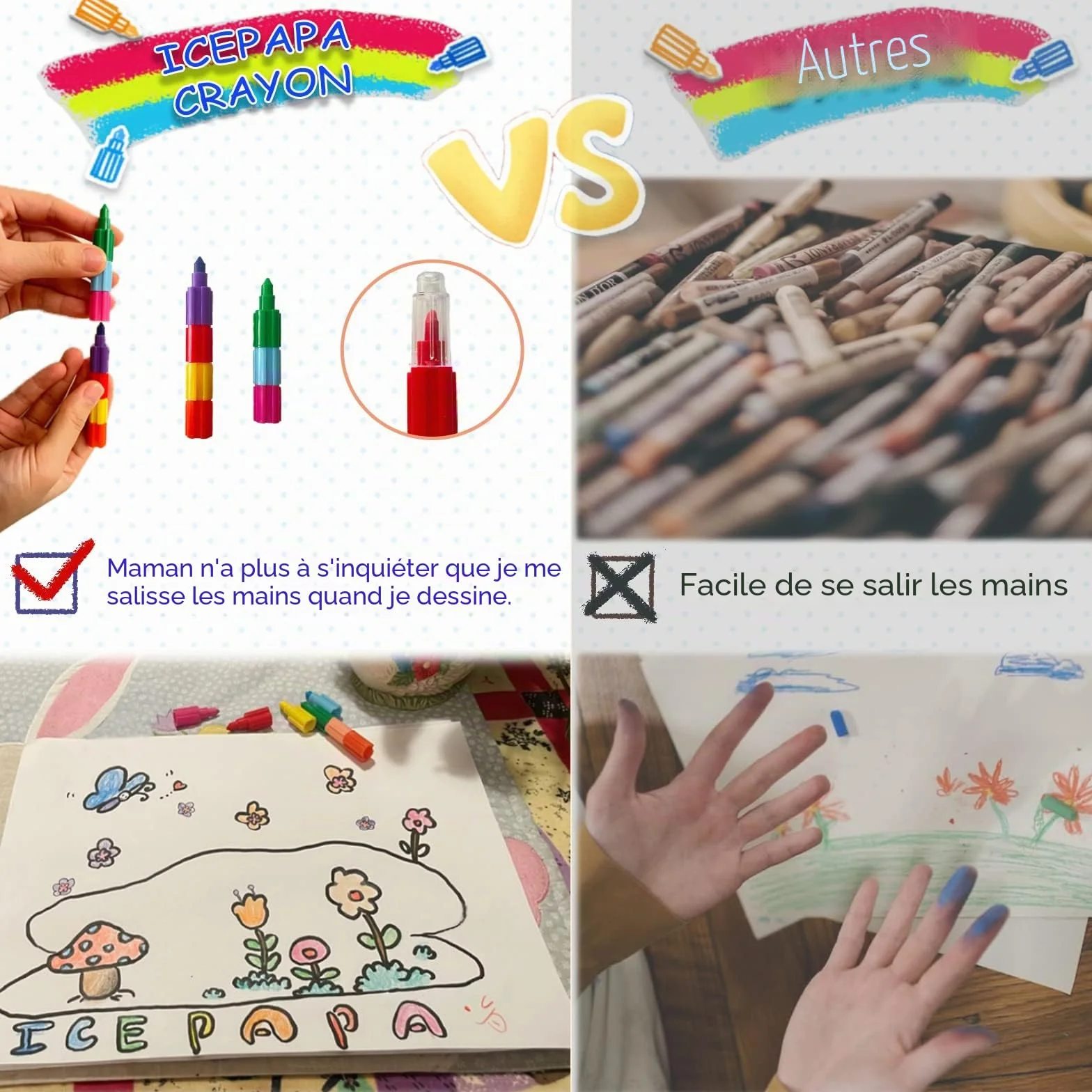 ICEPAPA 15 pièces crayon de couleurs empilables pour enfants cadeau anniversaire noel