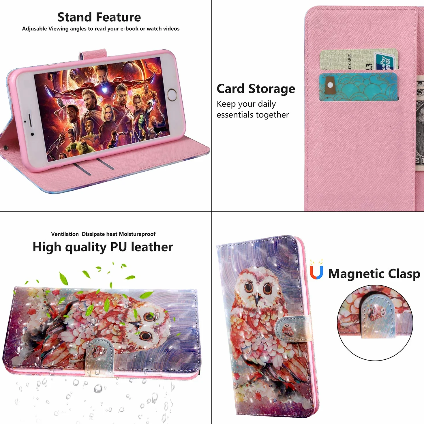 Coque Samsung Galaxy A41 Cuir PU Portefeuille Aimant Rabat Housse Protection Hibou