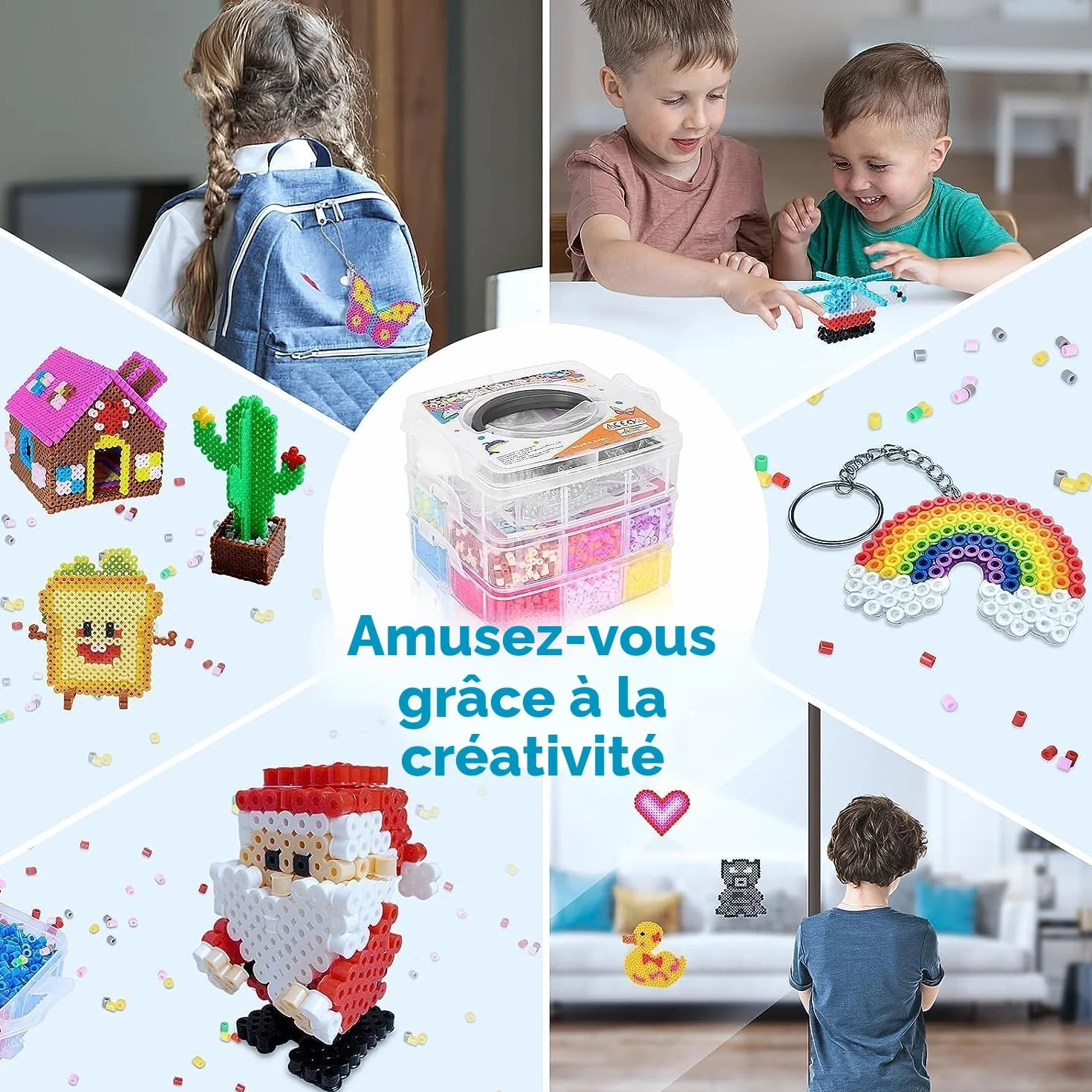 Kit de Perles à Repasser 10 000 Pièces 5 mm avec Panneau Perforé pour Enfants