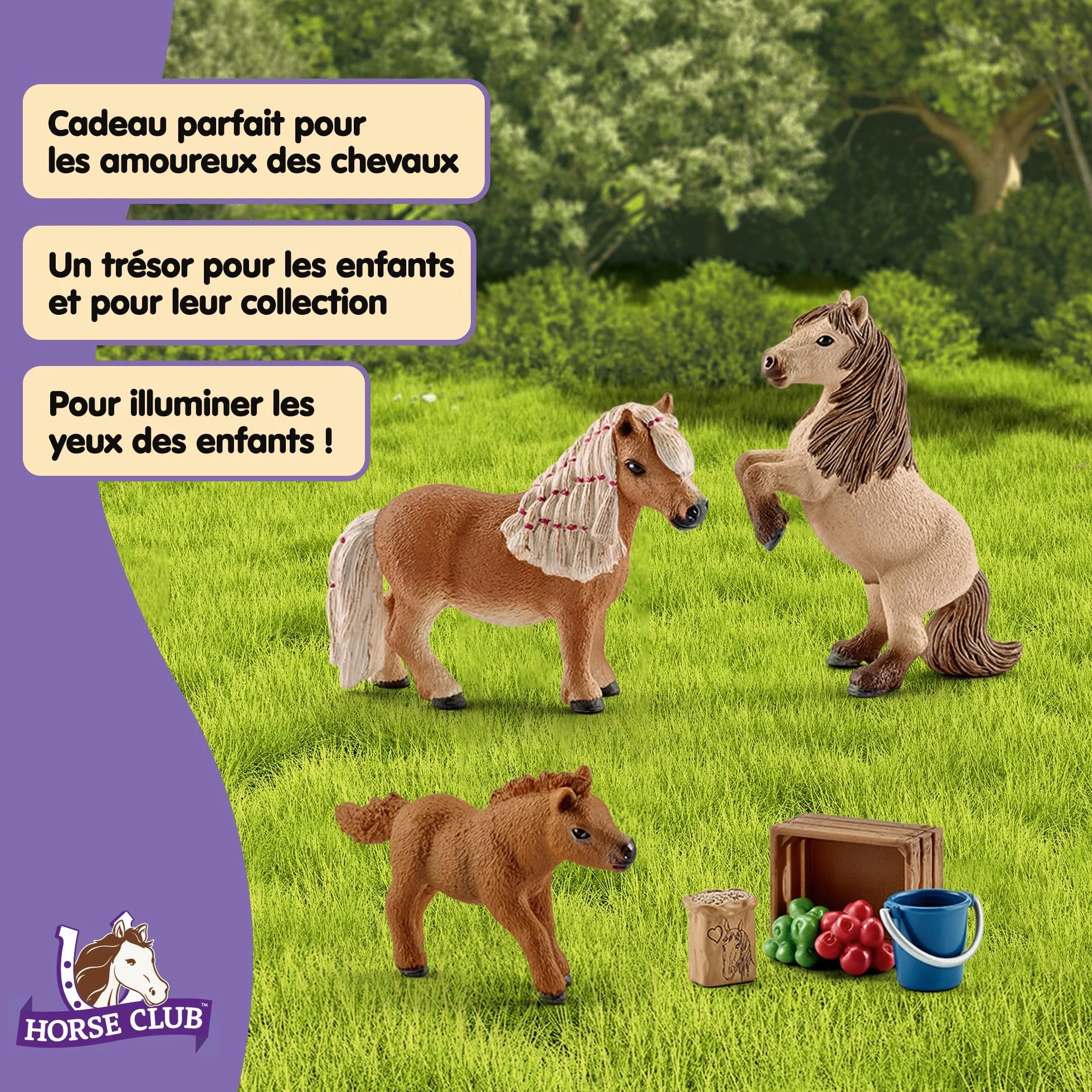 Schleich Horse Club Famille de Mini-shetlands 41432 3 poneys avec accessoires pour chevaux jouet à partir de 5 ans ensemble de 8 pièces