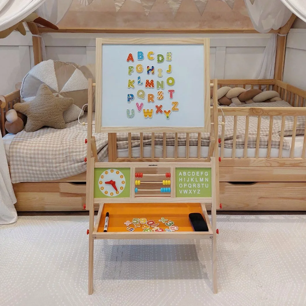 Mamabrum Tableau Enfant Bois Double Face Magnétique Craie 98 x 45 x 42 cm Chevalet avec Alphabet