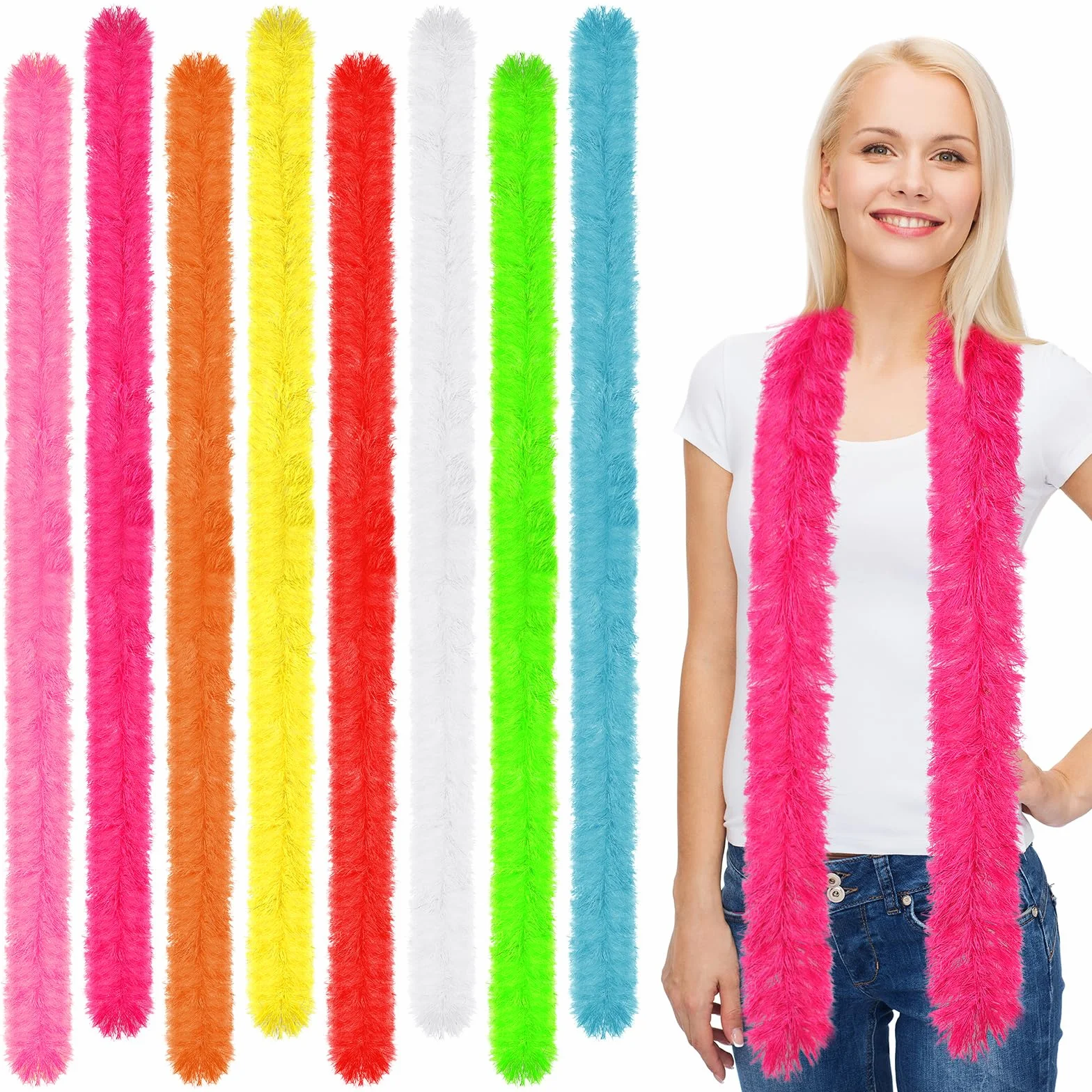 Cinderlot 8 Boas Moelleux en Plumes Artificielles Décoration Femme Costume Robe Fille Fête à Thé Multicolore