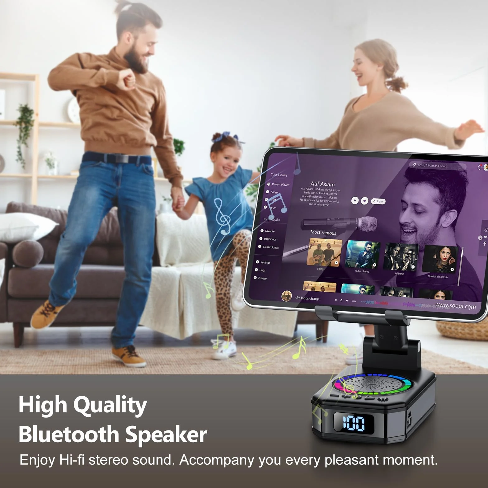 Enceinte Bluetooth 4-en-1 avec Support Téléphone, Recharge Pliable, 7 RGB, Cadeau Homme Fête des Pères