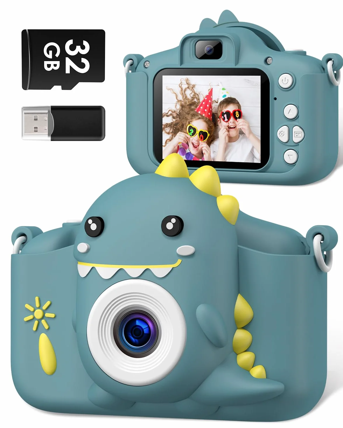 Appareil Photo Numérique pour Enfants 2.0 Pouces HD 1080P 32G Rechargeable Caméscope Selfie Cadeau Jouet Garçons 3-12 Ans