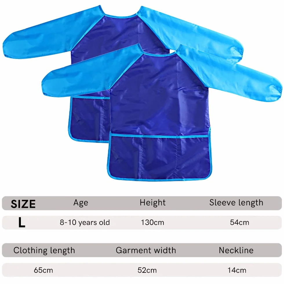 Gwolf Tablier Peinture Enfant 2 Pièces Blouse Peinture 8-10 Ans avec Manches et 3 Poches Tissu Bleu