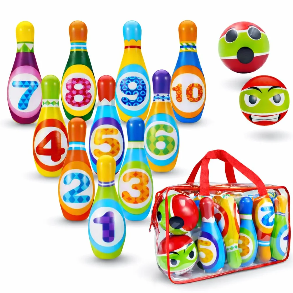 MandA Bowling Enfant Jeu de Quilles 10 quilles 14 cm Sac de Transport Jouets Montessori Cadeau Garcon 2-4 Ans