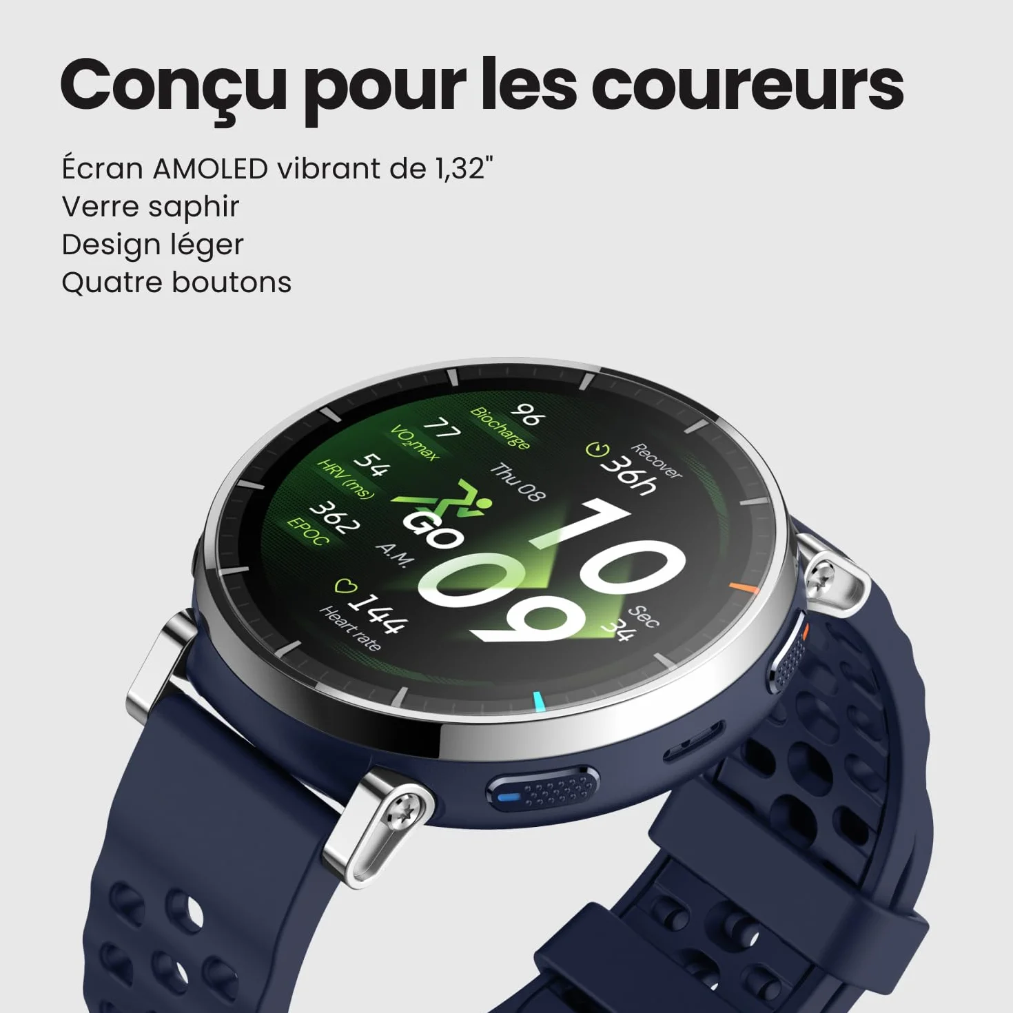 Amazfit Active 3 Premium Montre Connectée GPS Running Écran AMOLED 1,32" Saphir Autonomie 12 Jours 4 Go NFC 5 ATM Smartwatch Android iPhone