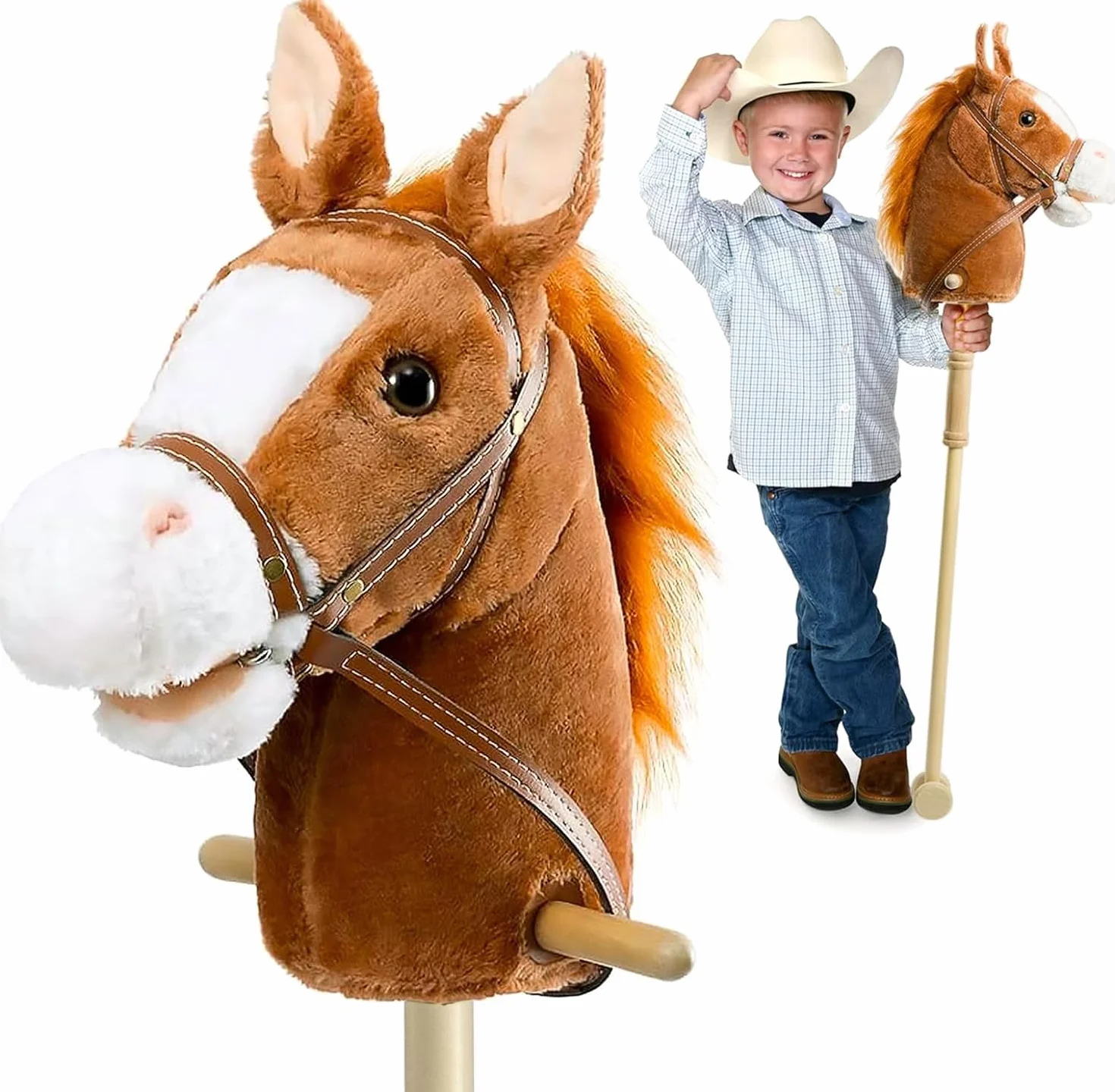 HollyHOME Bâton de Cheval avec Jouet Sonore 91,4 cm Marron Foncé