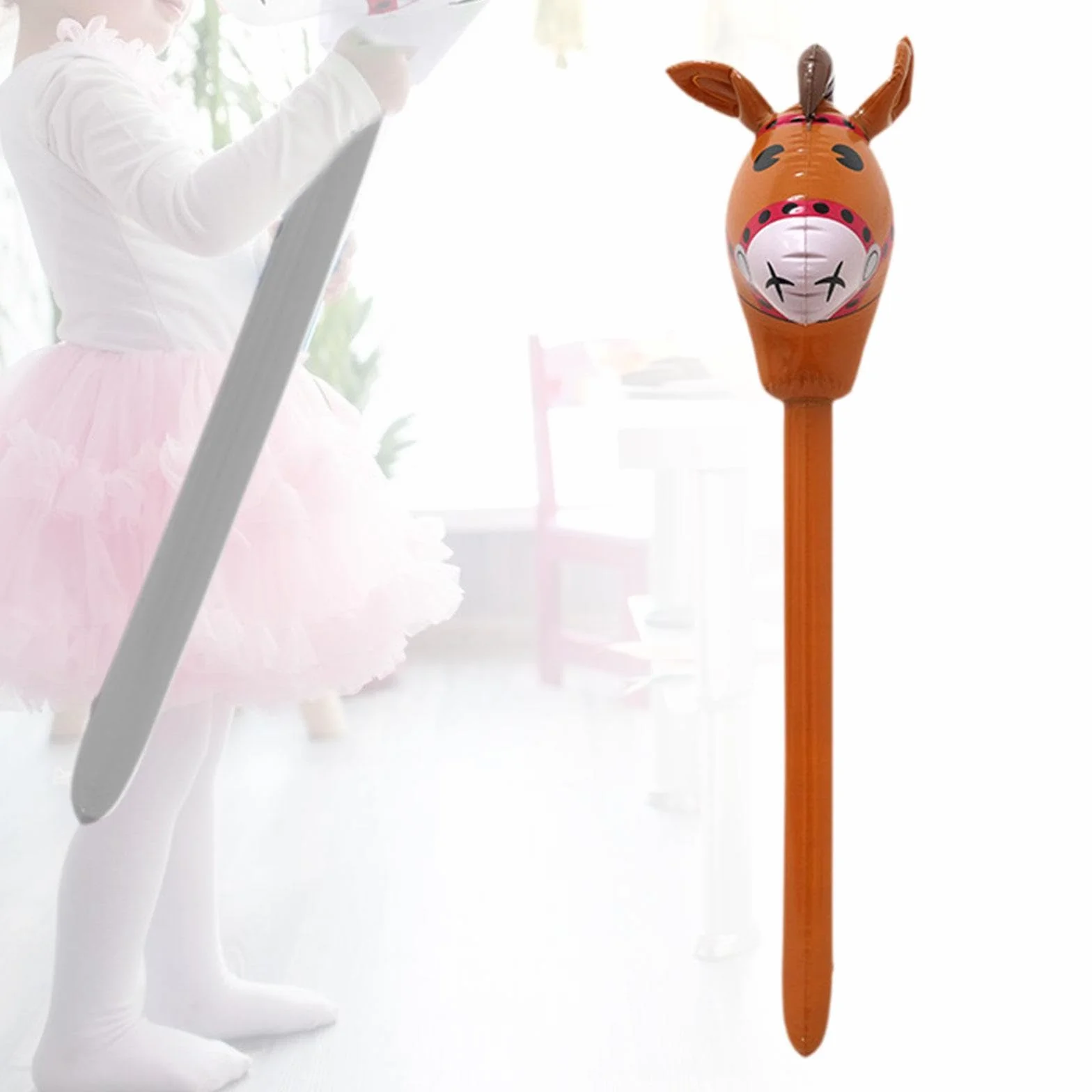 Bâton de Cheval avec Tête en Ballon, Jouet pour Fêtes, Brun