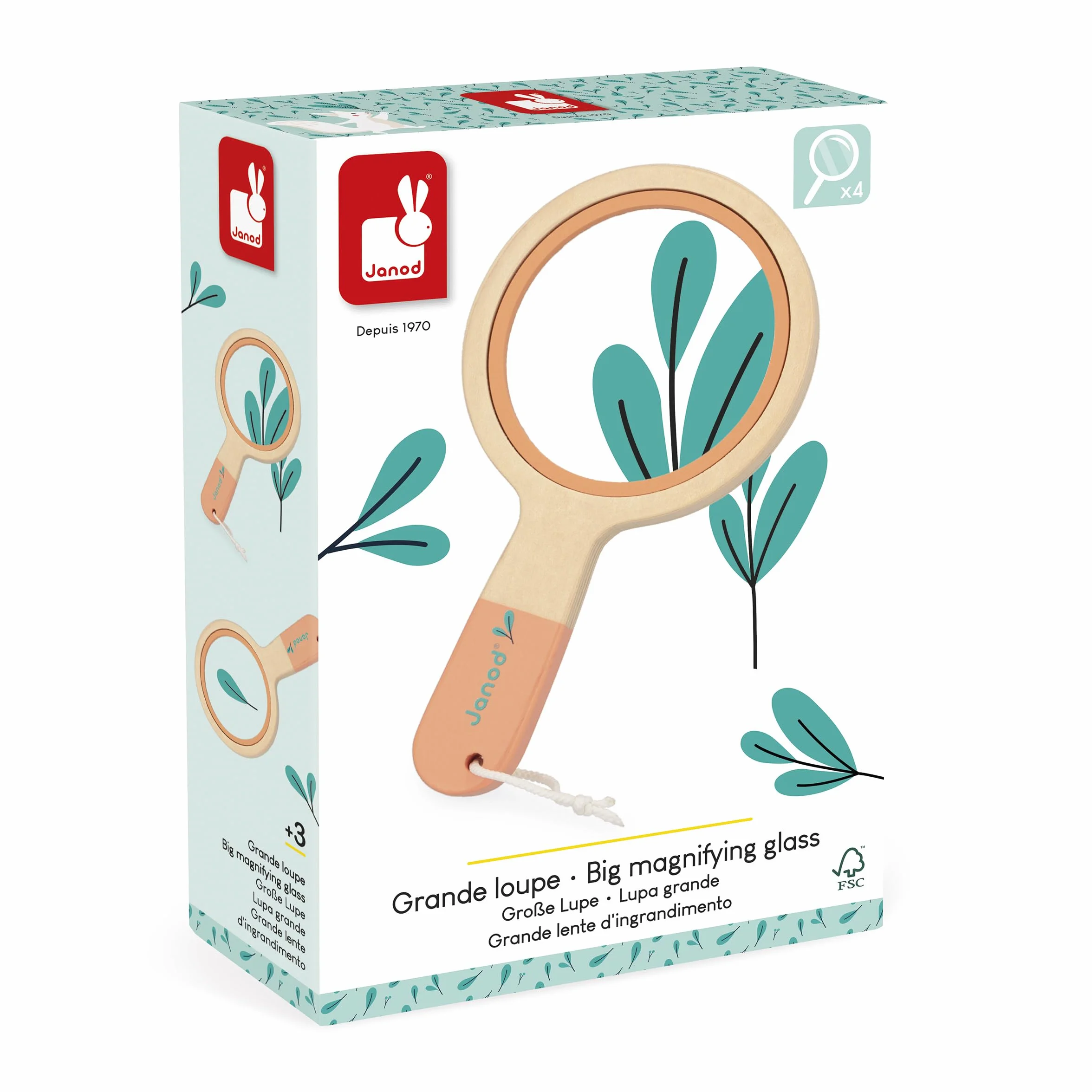 Janod Grande Loupe en Bois pour Enfants Grossissement x3,5 Jouet Jardin Dès 3 Ans