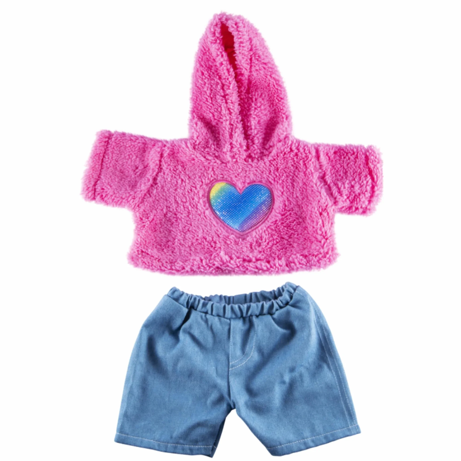 Sweat à capuche cœur en fourrure tenue jean vêtement ours en peluche 40 cm Build a Bear