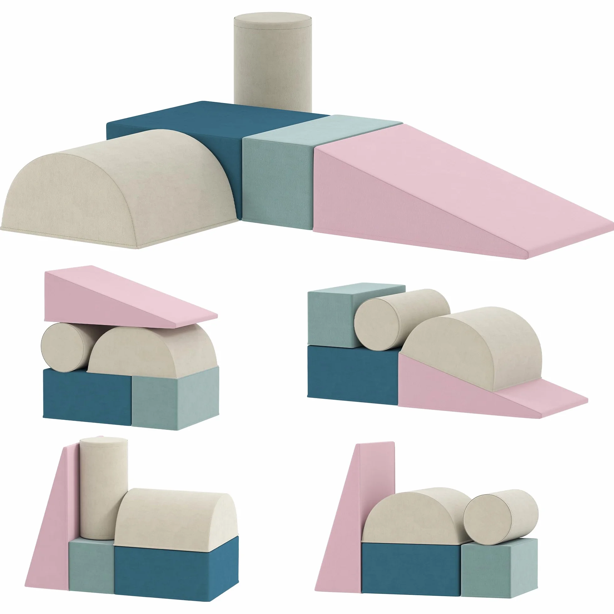 AIYAPLAY Parcours motricité bébé modulable, Jouet d'escalade, Blocs Mousse éducatifs 5 pièces, Housse Lavable en Velours, Multicolore