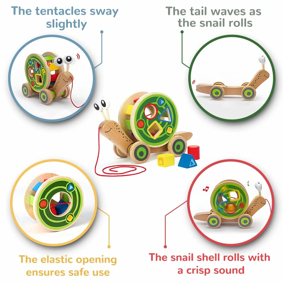 Hape Escargot Jouet en Bois à Tirer pour Enfant 1 an - Exploration, Motricité, Apprentissage