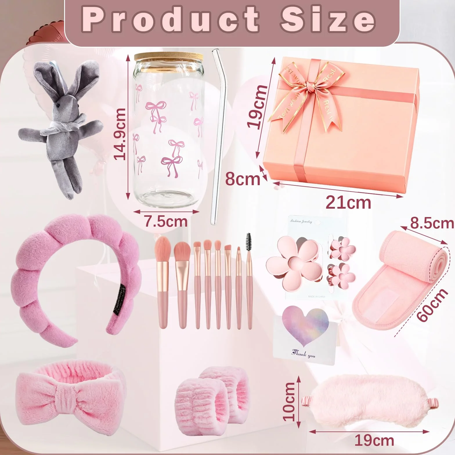 Coffret Cadeau Original pour Fille 8-18 Ans avec Verre Pinceau à Maquillage Bandeau Rose