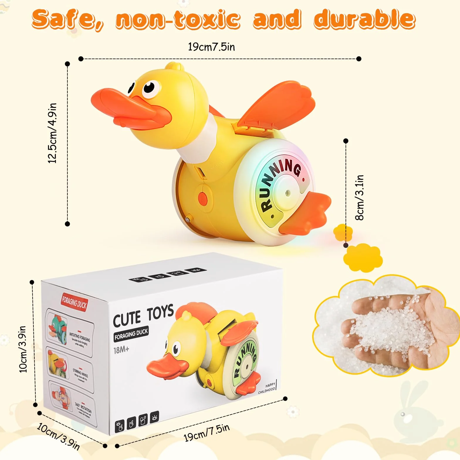 Jouet Canard Rampant avec Musique, Danse et Lumière, Rechargeable USB, pour Bébés 1-4 Ans