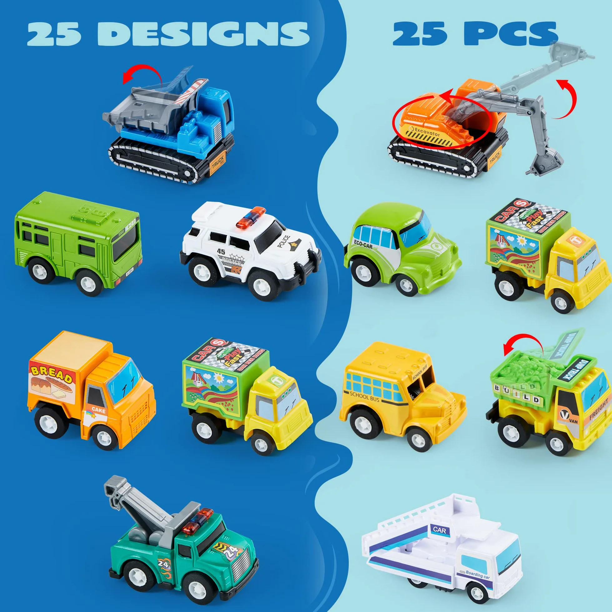 JOYIN Ensemble de 25 Véhicules Jouets Voitures et Camions Moulés sous Pression pour Enfants