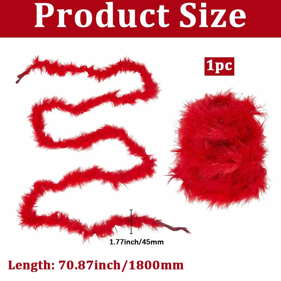 GORGECRAFT Boas en Plumes Rouges 1.8 m x 45mm Épais Franges Déguisements Halloween Carnaval Danse Mariage