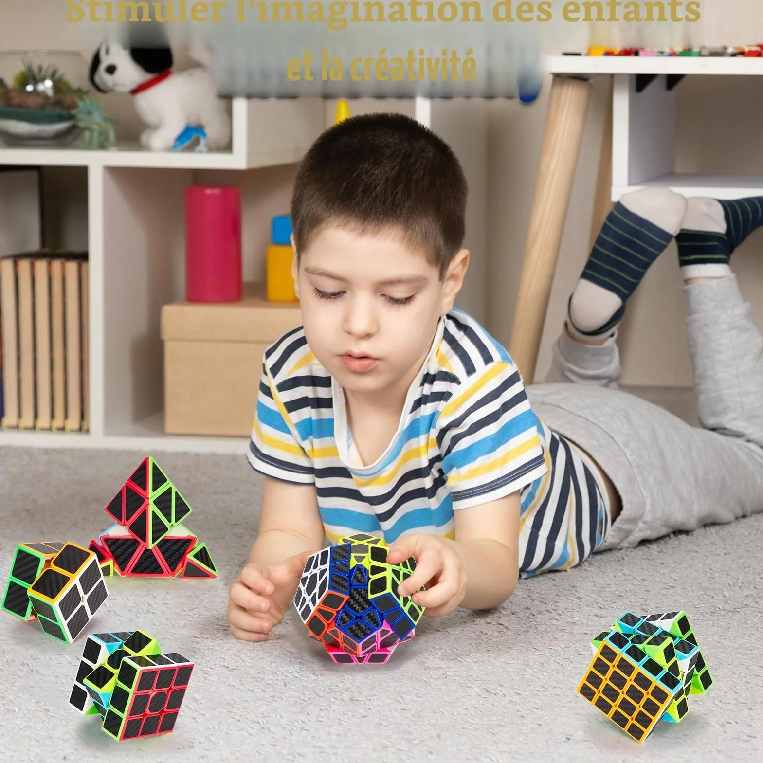 Coolzon Speed Cube Set Pyraminx Megaminx 2x2 3x3 4x4 5 Pack Boîte Cadeau Cubo Autocollant Carbone Fibre Ultra Rapide