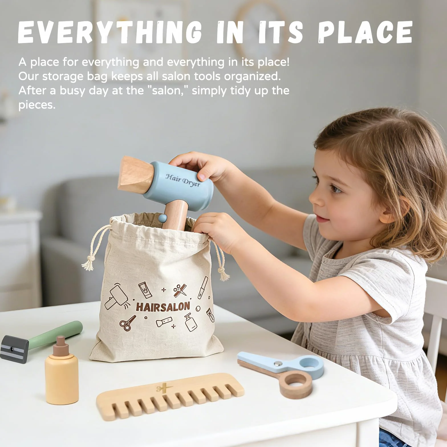 Kit de Coiffure pour Enfants avec Sèche-Cheveux, Jouets de Salon de Coiffure