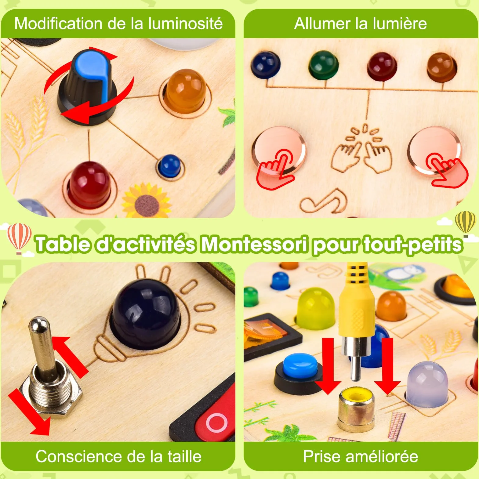 Busy Board Jouet Montessori 1 an, Jouet Enfant en Bois à Partir de 2 Ans, Planche Montessori avec 29 LED Jouets Sensoriel